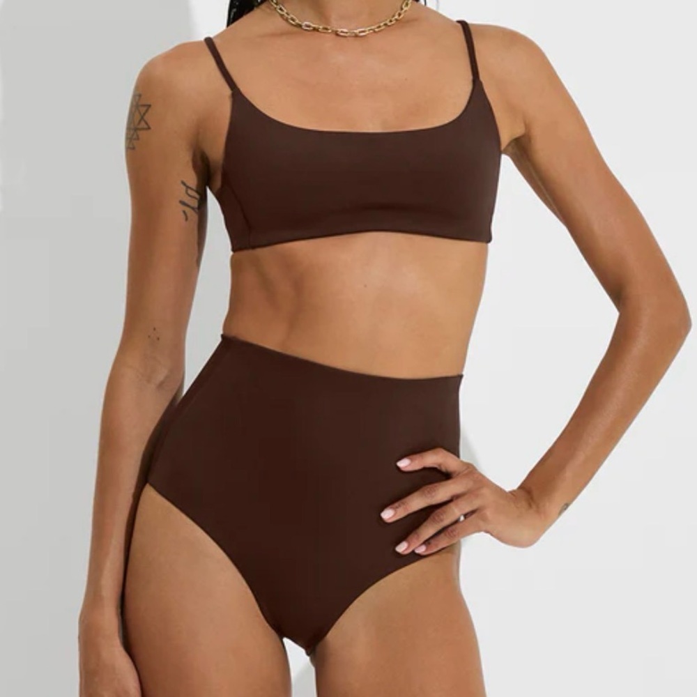 NWT Left On Friday Pool Days Top & Hi Tide Bottom Size Small, Cold Brew/Brown